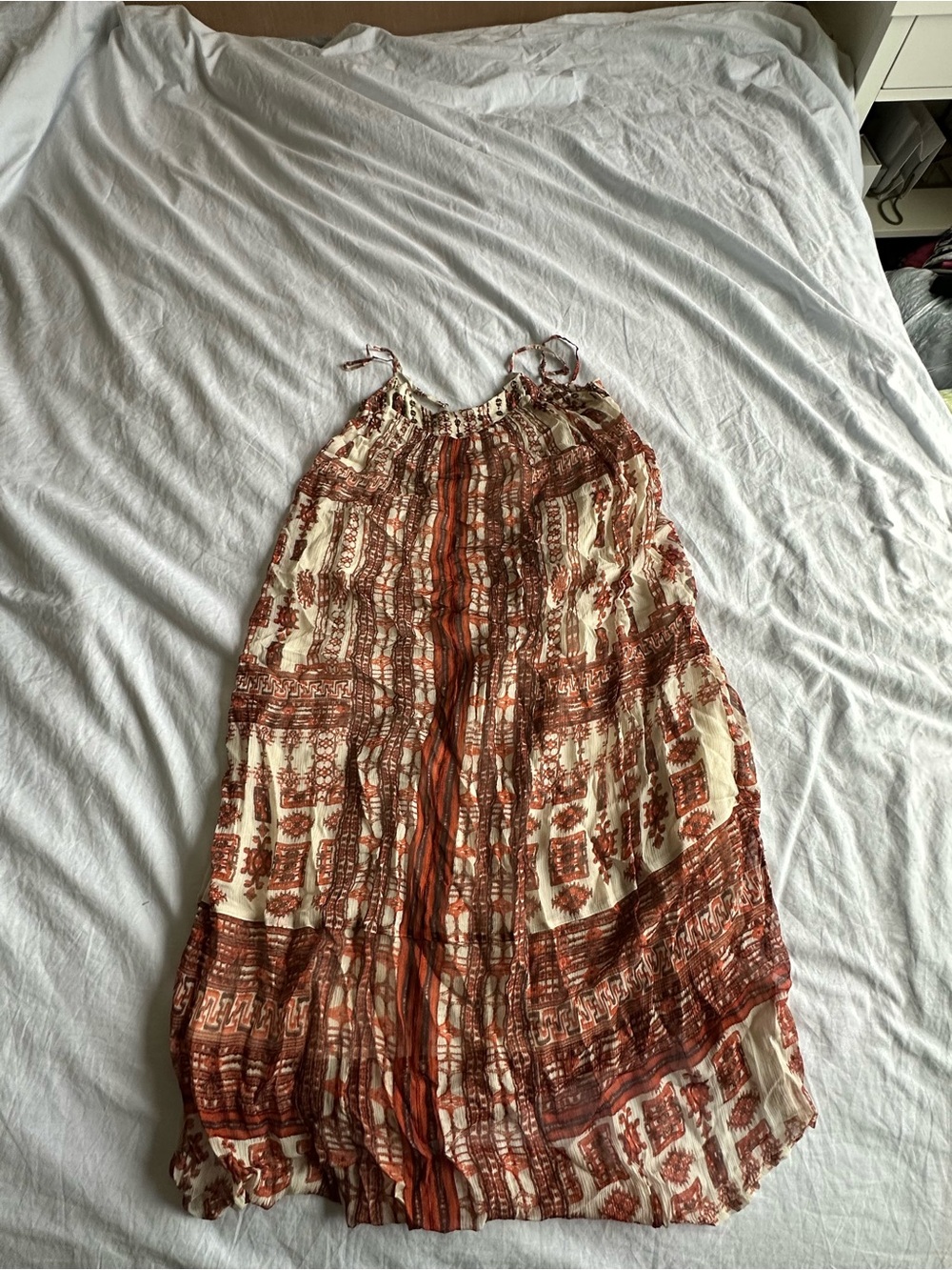 Lucky Brand Cream and Rust Printed Midi Dress